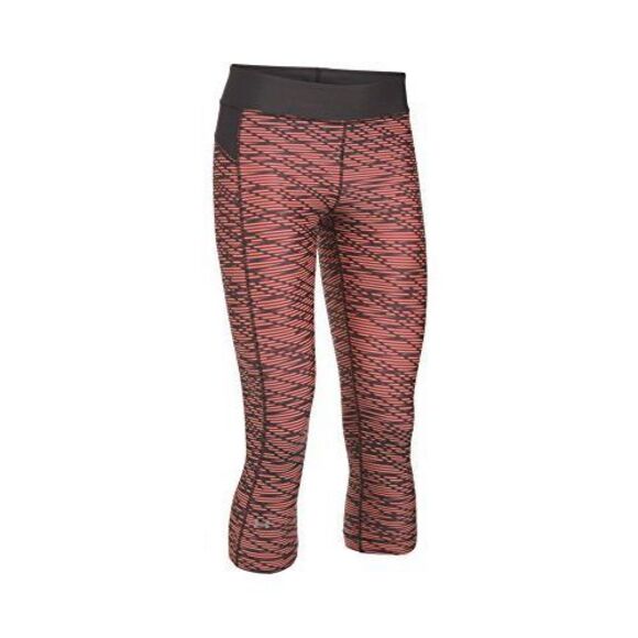 Under Armour Heat Gear Mid-rise Geometric Active Capri Leggings Dark Gray Orange - Picture 14 of 14